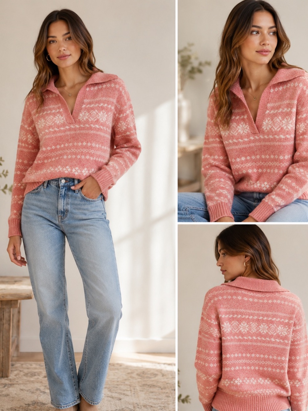 Tommy Hilfiger pink fair isle collared sweater
